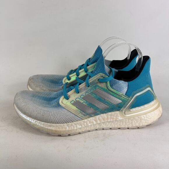 Adidas ultraboost 20 mens 10.5 blue shimmer white signal cyan athletic sneakers - Picture 5 of 11